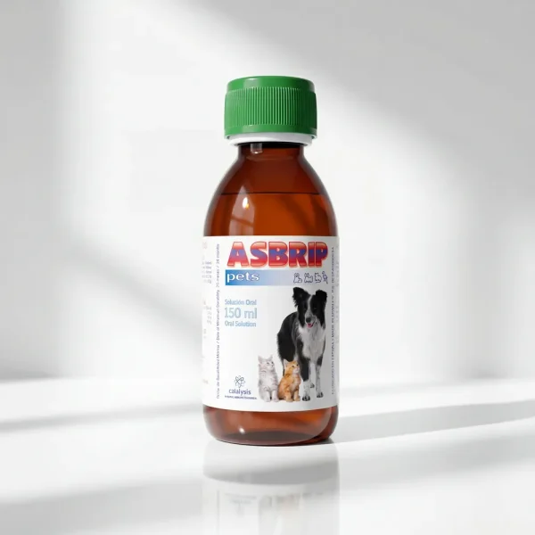 Флакон орального розчину Asbrip Pets (150 мл). Ефективна формула з антиоксидантами для очищення дихальних шляхів та зміцнення імунітету.