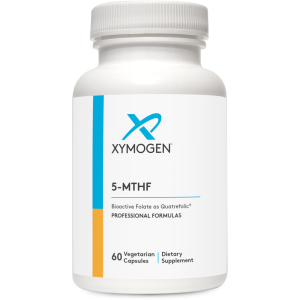 Банка 5-MTHF Xymogen (60 вегетаріанських капсул). Біоактивний фолат у формі Quatrefolic® ("Bioactive Folate"). Професійна формула для підтримки репродуктивного здоров'я.