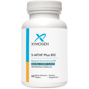 Банка 5-MTHF Plus B12 Xymogen (30 швидкорозчинних таблеток). Біологічно активний фолат та B12 з натуральним вишневим смаком ("Natural Cherry Flavor").