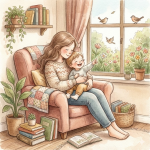 Ілюстрація мами, яка читає книгу з дитиною, згенерована Gemini.