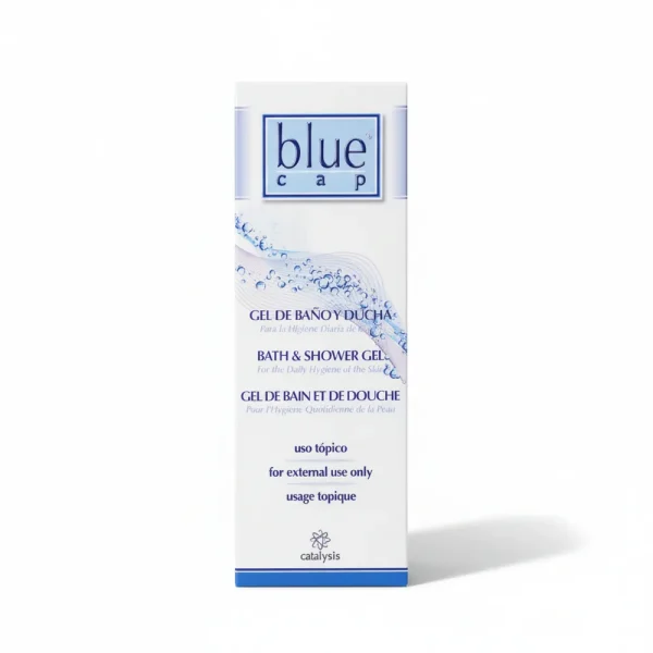 Упаковка гелю для ванни та душу Blue Cap (400 мл). Спеціалізований засіб для щоденної гігієни шкіри, схильної до псоріазу та себореї.