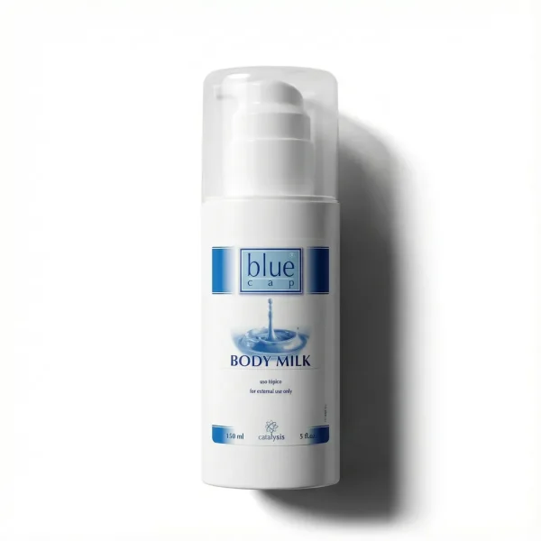 Флакон молочка для тіла Blue Cap (150 мл) з дозатором. Зволожуючий засіб для сухої та проблемної шкіри, що відновлює водний баланс.
