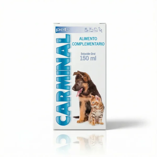 Упаковка Carminal Pets (150 мл). Додатковий корм у формі орального розчину для собак та котів, призначений для покращення травлення та усунення газів.
