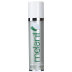 Сріблястий флакон крему Melanil об'ємом 50 мл для освітлення та усунення пігментних плям на шкірі.