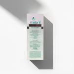 Зворотний бік упаковки крему Melanil з інструкцією використання та переліком інгредієнтів для освітлення плям.