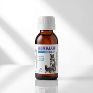 Флакон з оральним розчином Renalof Pets (30 мл) з мірним ковпачком. Засіб сприяє швидкому виведенню оксалатних каменів без побічних ефектів.