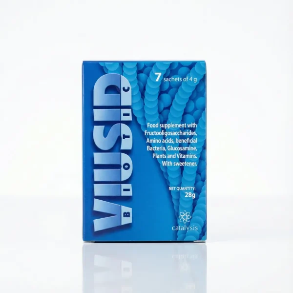 Упаковка синбіотика Віусід Біотик (7 саше по 4 г). Комплекс пробіотиків та пребіотиків для відновлення мікрофлори кишечника та підтримки імунітету.