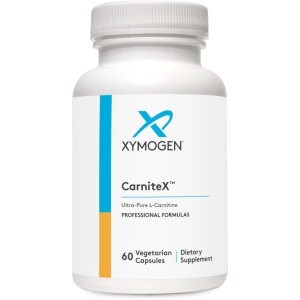 Банка CarniteX Xymogen (60 вегетаріанських капсул). Професійна формула з позначкою "Ultra-Pure L-Carnitine" (ультра-чистий L-карнітин).