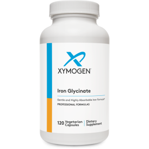 Банка Iron Glycinate Xymogen (120 вегетаріанських капсул). Професійна формула хелатного заліза з високим засвоєнням та м'якою дією на шлунок ("Gentle and Highly Absorbable").