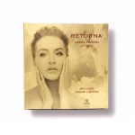 Закрита золота коробка набору RETORNA «Крем + Сироватка» антивіковий із зображенням обличчя жінки на лицьовому боці.