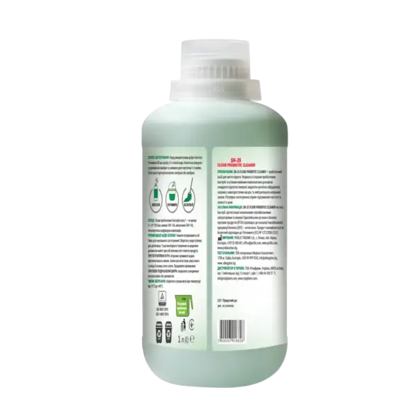 SN-25 Floor Probiotic Cleaner 1 л — задня етикетка зі складом та способом застосування